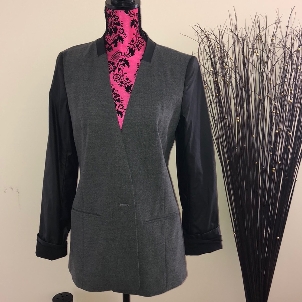 Trouve Grey & Black Leather Blazer